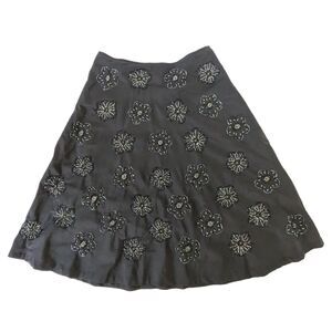 Women's Black Full Skirt Size M Dark Cottagecore Whimsygoth Beaded Flowers Fairy